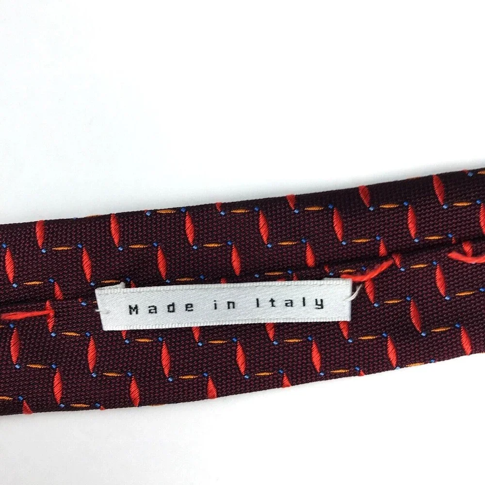 BEREND DEWITT Men's Tie Red Orange Blue Woven 100% Silk Made In Italy Necktie